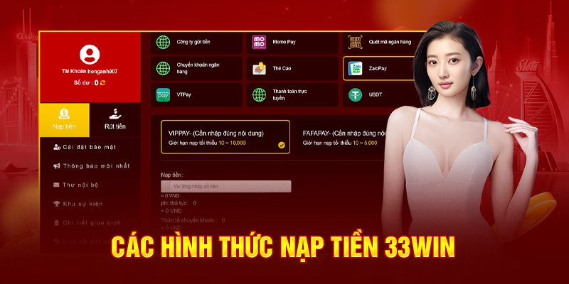 Các hình thức nạp tiền 33win